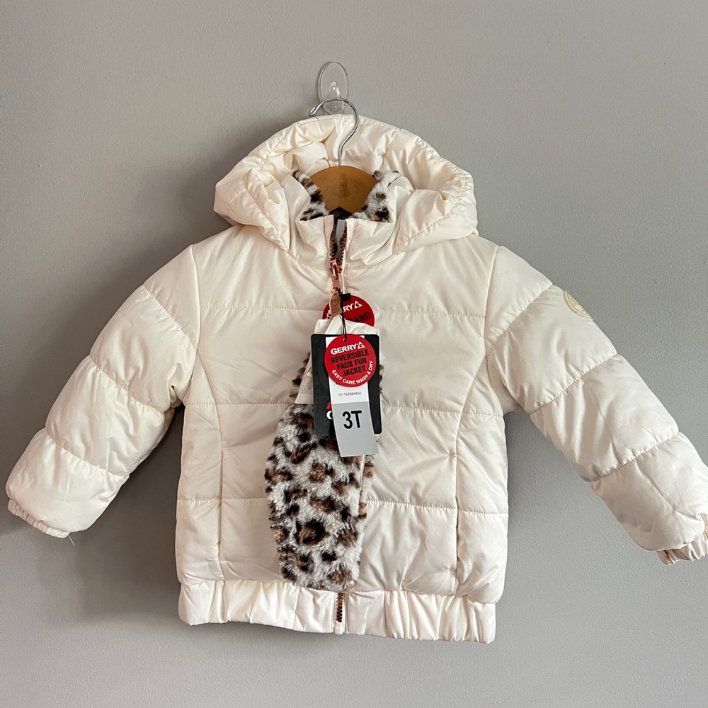 Carter's Cream Puffer Jacket with Leopard Lining